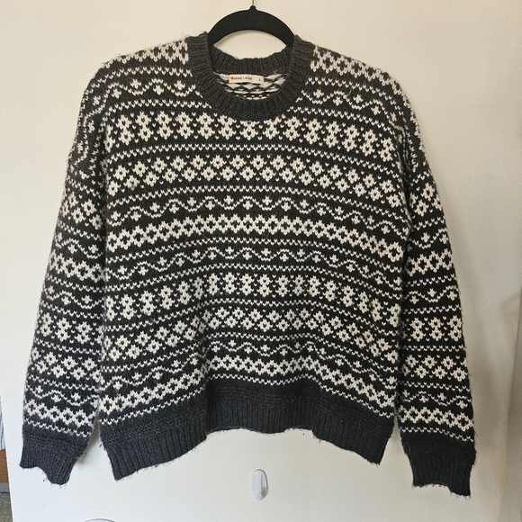 GUC Marine Layer Jill Fair Isle Wool Alpaca Crew Sweater Charcoal Cream XL - Picture 2 of 11